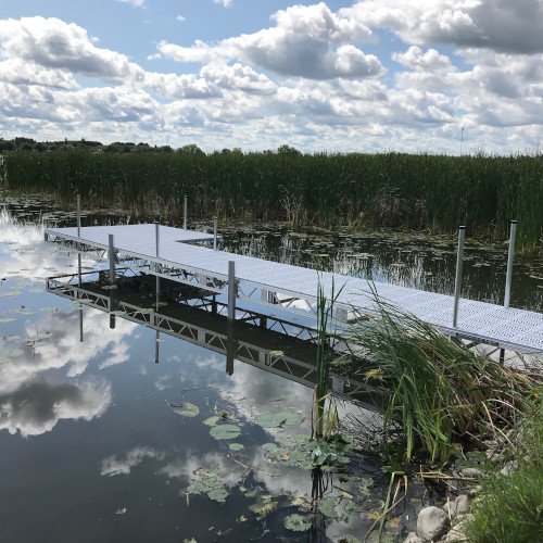 Simple 32’ kit dock with 8 foot patio and vertical bumpers for boat protection