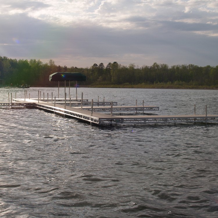 Premium dock with multiple boat slips in Nevis, MN.